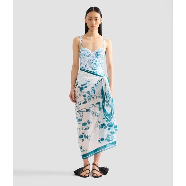 Erdem Botanical Print Cotton Voile Pareo | Beachwear | Coveti