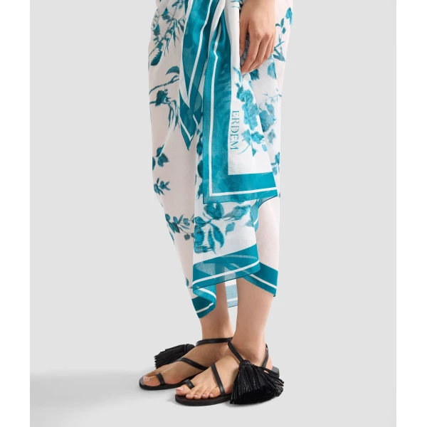 Erdem Botanical Print Cotton Voile Pareo | Beachwear | Coveti