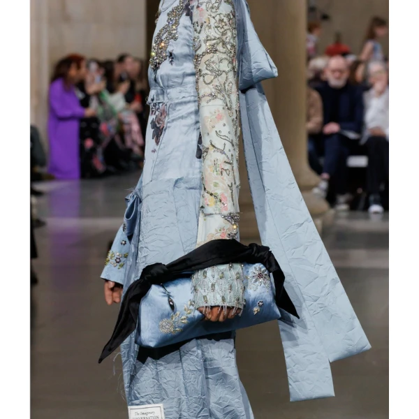 Erdem East West Bloom Bag in Artist Blue Textured Satin | Shoulder & Crossbody Bags | Coveti