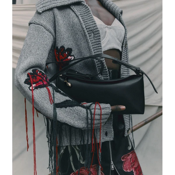 Erdem East West Bloom Bag in Black Leather | Shoulder & Crossbody Bags | Coveti