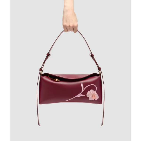 Erdem East West Bloom Bag in Cherry Leather | Shoulder & Crossbody Bags | Coveti