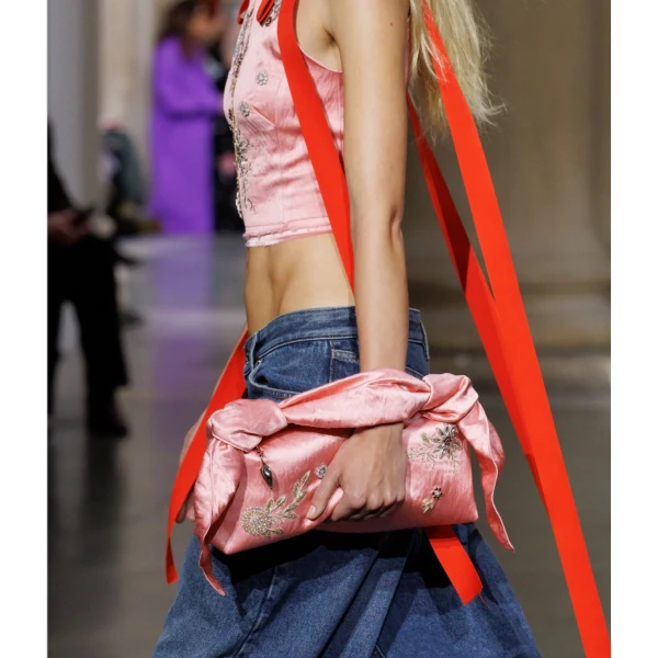 Erdem East West Bloom Bag in Peony Textured Satin | Shoulder & Crossbody Bags | Coveti