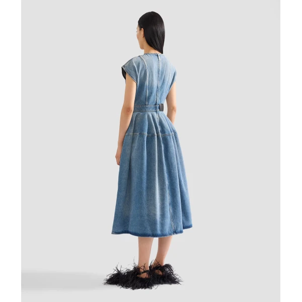 Erdem Embroidered Denim Short Sleeve Midi Dress | Midi Dresses | Coveti