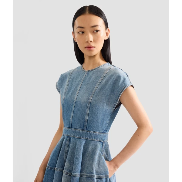 Erdem Embroidered Denim Short Sleeve Midi Dress | Midi Dresses | Coveti