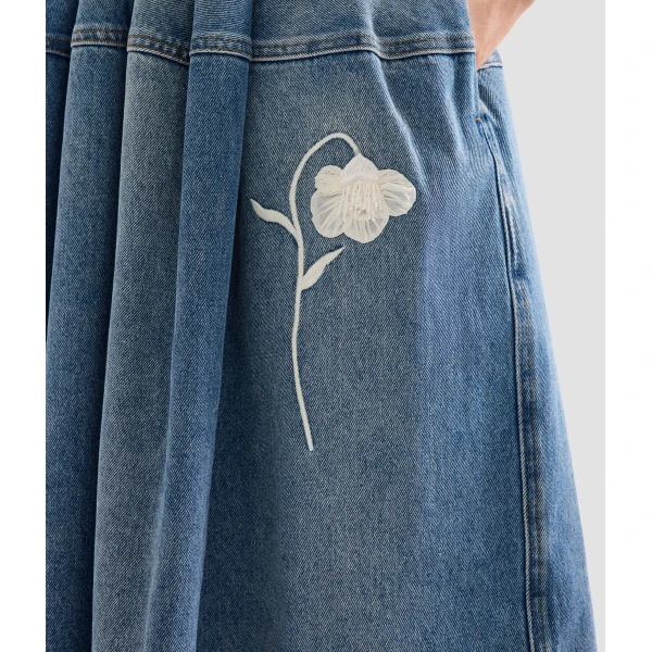 Erdem Embroidered Denim Short Sleeve Midi Dress | Midi Dresses | Coveti
