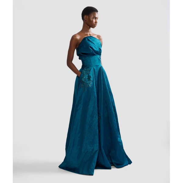 Erdem Embroidered Textured Satin Bustier Gown | Evening Gowns | Coveti