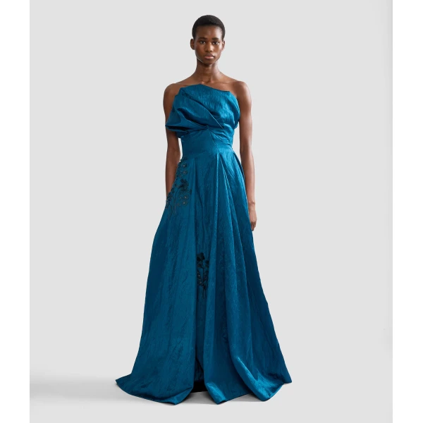 Erdem Embroidered Textured Satin Bustier Gown | Evening Gowns | Coveti