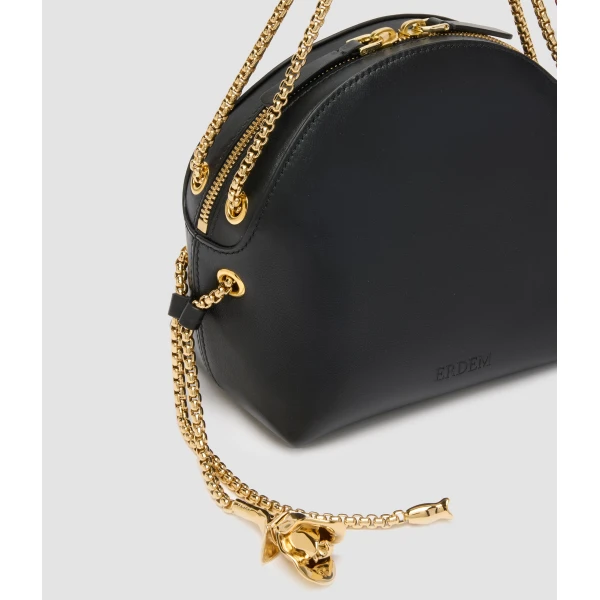 Erdem Flora Chain Bag in Black Leather | Shoulder & Crossbody Bags | Coveti