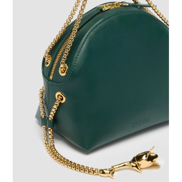 Erdem Flora Chain Bag in Green Leather | Shoulder & Crossbody Bags | Coveti
