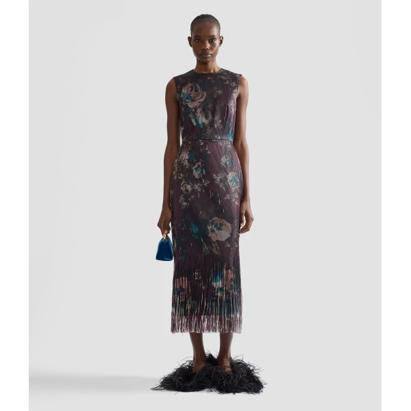 Erdem Floral Fringe Jacquard Sleeveless Midi Dress | Midi Dresses | Coveti