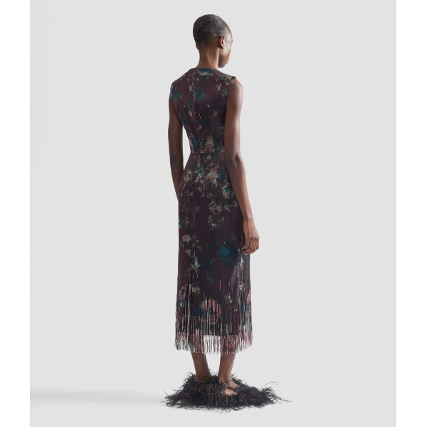 Erdem Floral Fringe Jacquard Sleeveless Midi Dress | Midi Dresses | Coveti