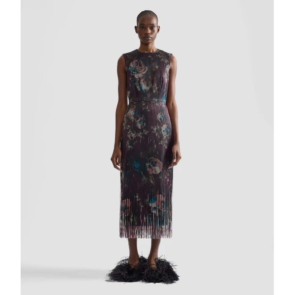 Erdem Floral Fringe Jacquard Sleeveless Midi Dress | Midi Dresses | Coveti