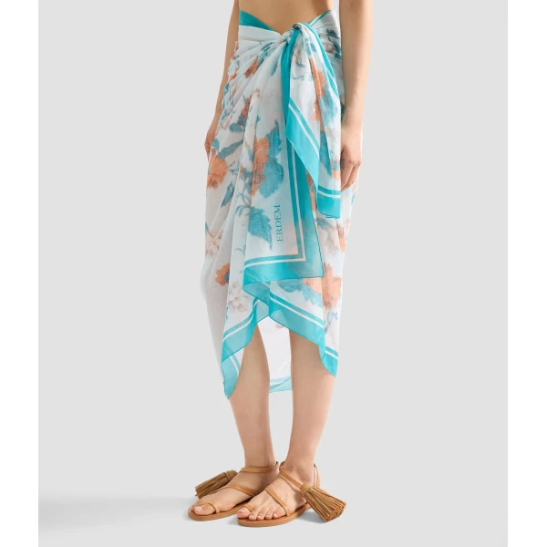 Erdem Floral Print Cotton Voile Pareo | Beachwear | Coveti