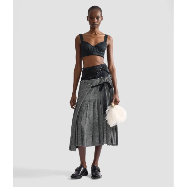 Erdem Herringbone A-Line Pleated Midi Skirt | Pleated Skirts | Coveti