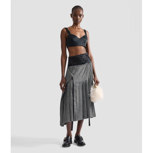 Erdem Herringbone A-Line Pleated Midi Skirt | Pleated Skirts | Coveti