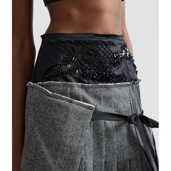 Erdem Herringbone A-Line Pleated Midi Skirt | Pleated Skirts | Coveti