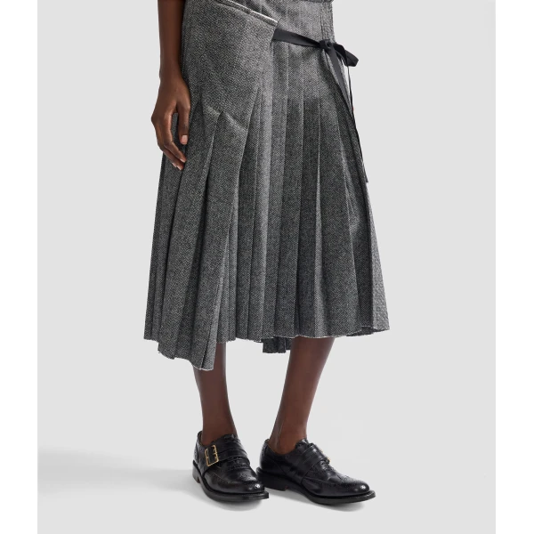 Erdem Herringbone A-Line Pleated Midi Skirt | Pleated Skirts | Coveti