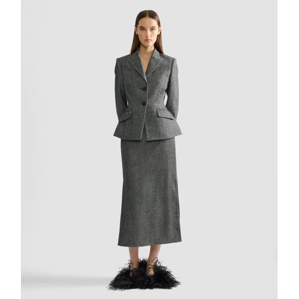 Erdem Herringbone A-line Pleated Midi Skirt | Pleated Skirts | Coveti