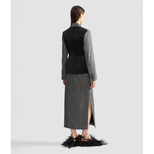 Erdem Herringbone A-line Pleated Midi Skirt | Pleated Skirts | Coveti