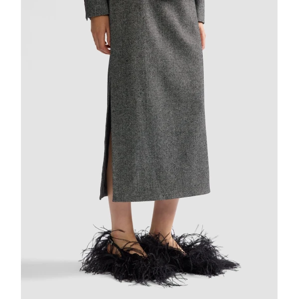Erdem Herringbone A-line Pleated Midi Skirt | Pleated Skirts | Coveti