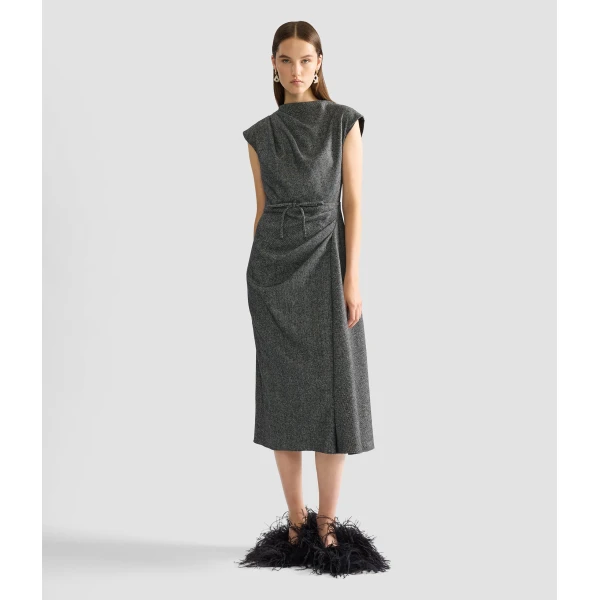 Erdem Herringbone Draped Midi Dress | Midi Dresses | Coveti