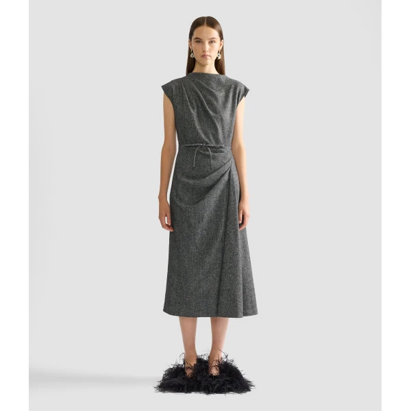 Erdem Herringbone Draped Midi Dress | Midi Dresses | Coveti