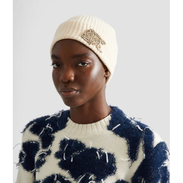 Erdem Knitted Beanie in Ivory Cashmere | Hats | Coveti