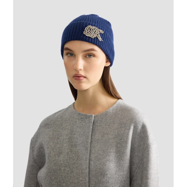Erdem Knitted Beanie in Navy Cashmere | Hats | Coveti