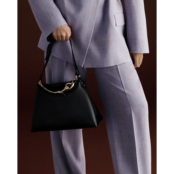 Erdem Large Bloom Bag in Black Grain Leather | Totes & Top-Handle Bags | Coveti