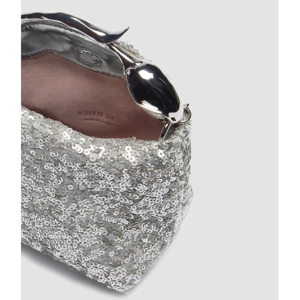 Erdem Micro Bloom Bag in Silver Sequins | Mini Bags | Coveti