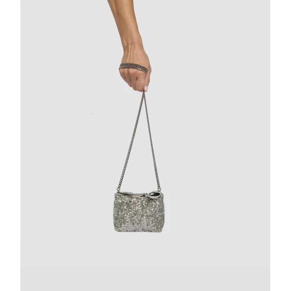 Erdem Micro Bloom Bag in Silver Sequins | Mini Bags | Coveti