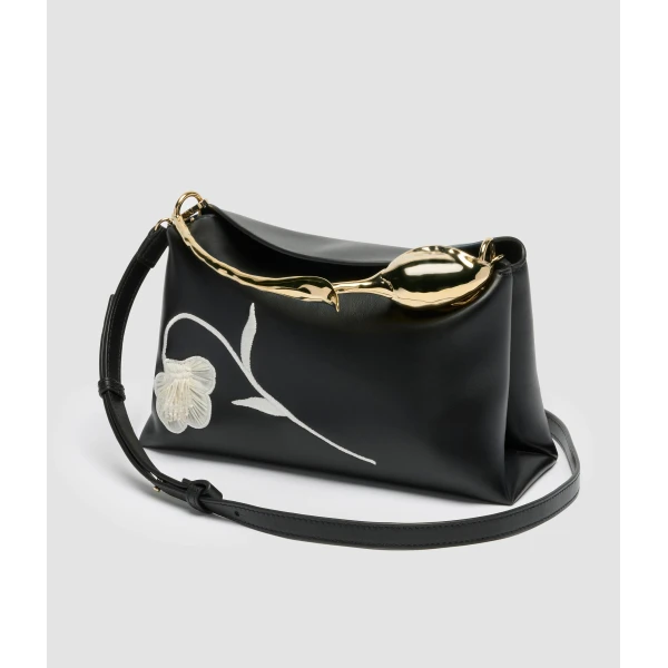 Erdem Midi Bloom Bag in Black Flower Applique Leather | Totes & Top-Handle Bags | Coveti