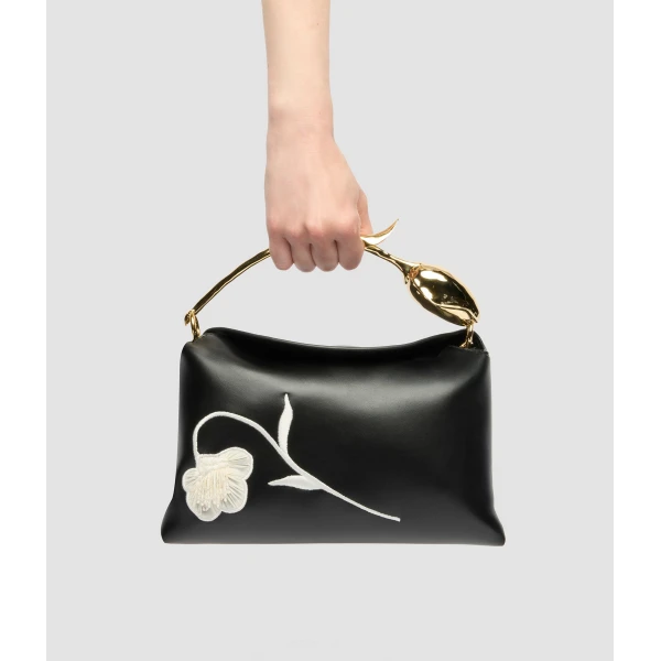 Erdem Midi Bloom Bag in Black Flower Applique Leather | Totes & Top-Handle Bags | Coveti