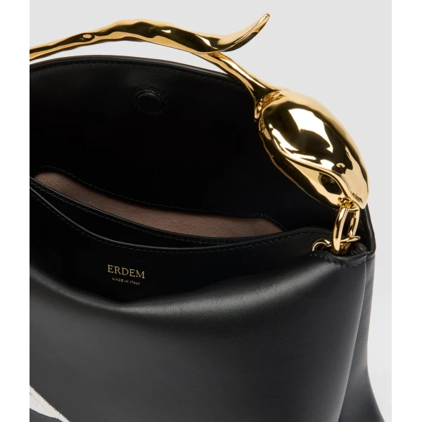 Erdem Midi Bloom Bag in Black Flower Applique Leather | Totes & Top-Handle Bags | Coveti