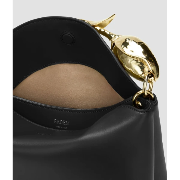 Erdem Midi Bloom Bag in Black Leather | Totes & Top-Handle Bags | Coveti