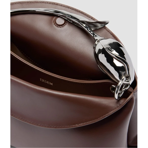 Erdem Midi Bloom Bag in Chestnut Leather | Totes & Top-Handle Bags | Coveti