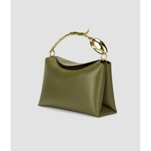 Erdem Midi Bloom Bag in Khaki Leather | Totes & Top-Handle Bags | Coveti