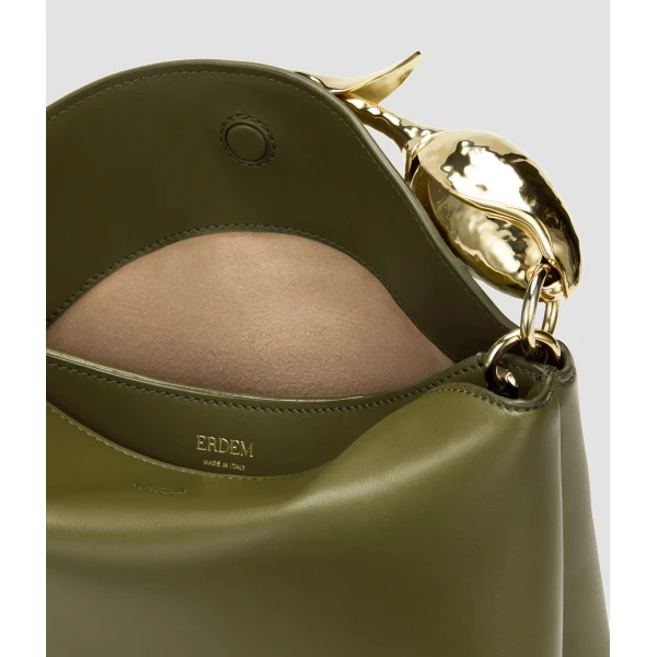 Erdem Midi Bloom Bag in Khaki Leather | Totes & Top-Handle Bags | Coveti