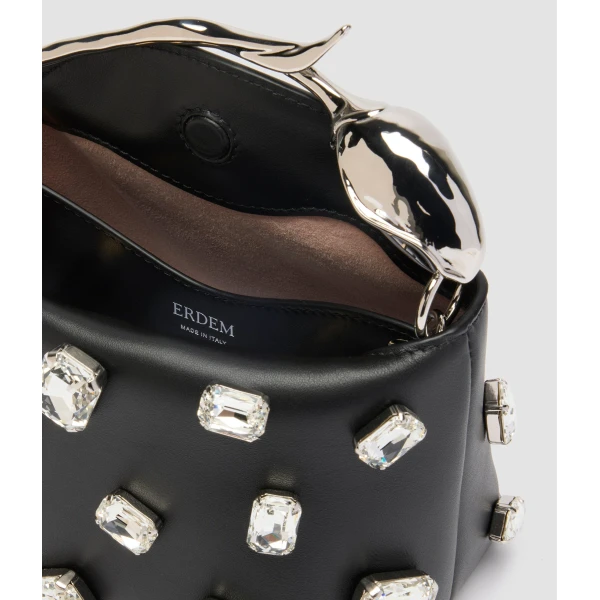 Erdem Mini Bloom Bag in Black Crystal Leather | Mini Bags | Coveti