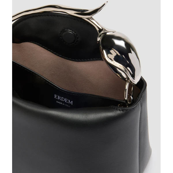 Erdem Mini Bloom Bag in Black Leather and Silver | Mini Bags | Coveti