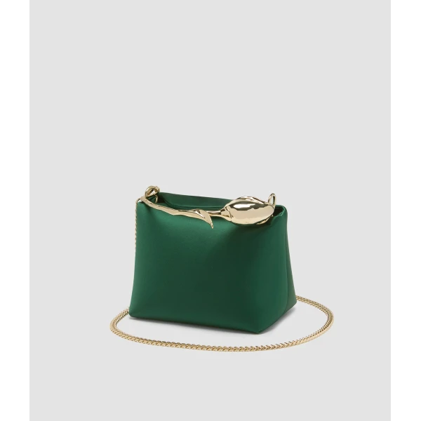 Erdem Mini Bloom Bag in Forest Green Satin | Mini Bags | Coveti