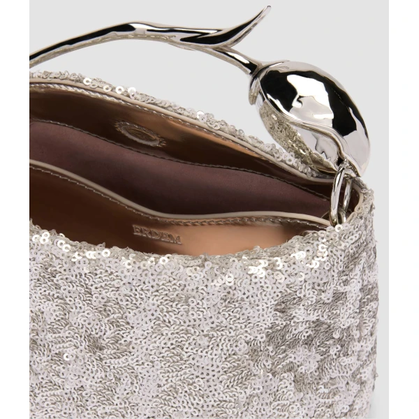Erdem Mini Bloom Bag in Silver Sequins | Mini Bags | Coveti