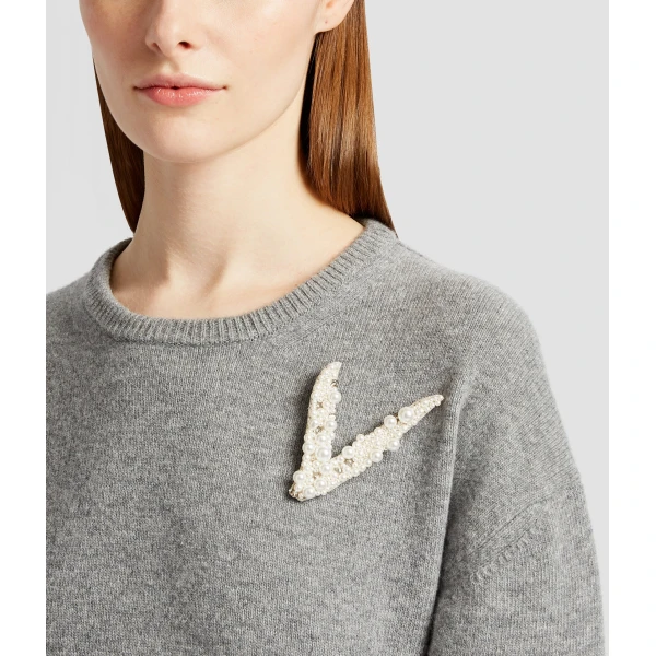 Erdem Pearl Alphabet Brooch V | Brooches & Pins | Coveti