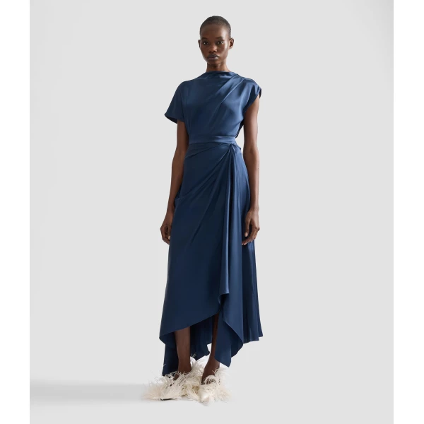 Erdem Satin Draped Midi Skirt | Midi Skirts | Coveti