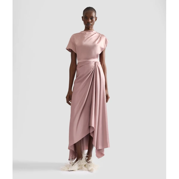 Erdem Satin Draped Midi Skirt | Midi Skirts | Coveti