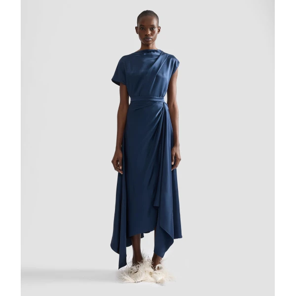 Erdem Satin Draped Midi Skirt | Midi Skirts | Coveti