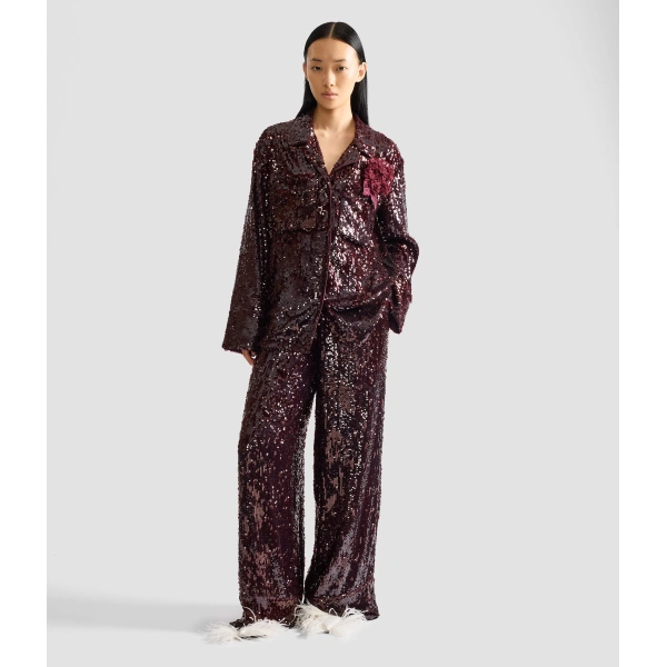 Erdem Sequin Long Sleeve Shirt in Bordeaux | Shirts | Coveti