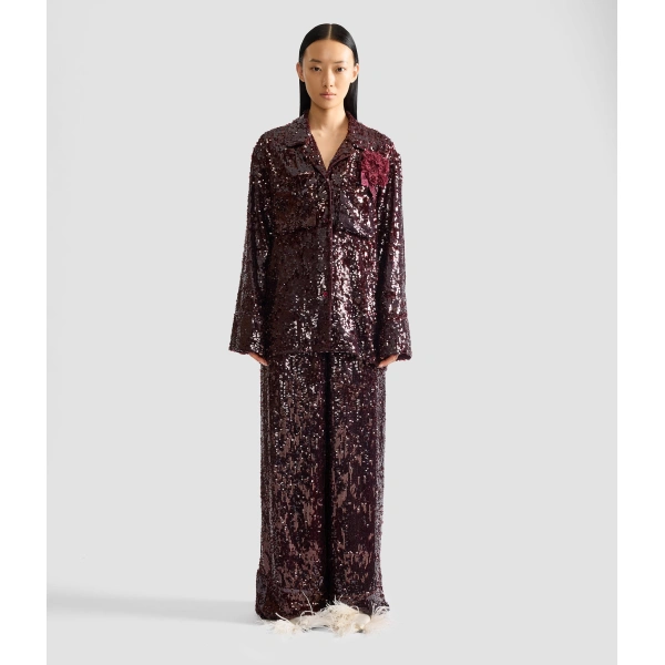 Erdem Sequin Long Sleeve Shirt in Bordeaux | Shirts | Coveti