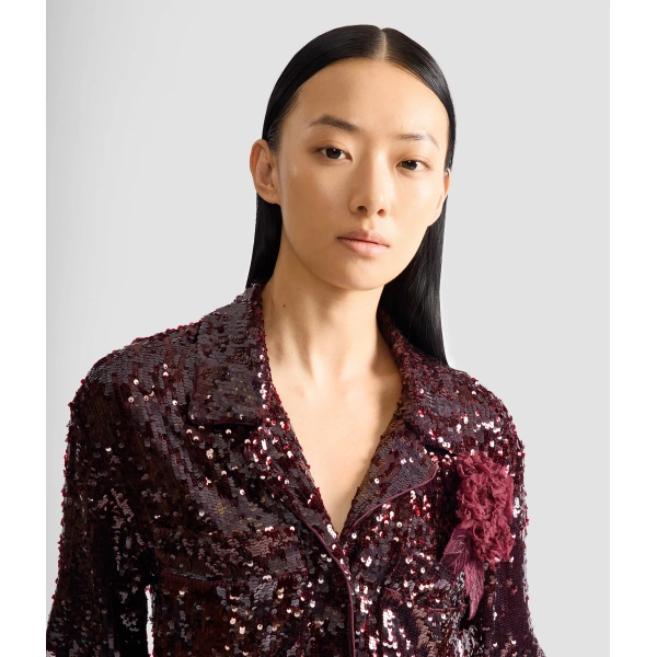 Erdem Sequin Long Sleeve Shirt in Bordeaux | Shirts | Coveti