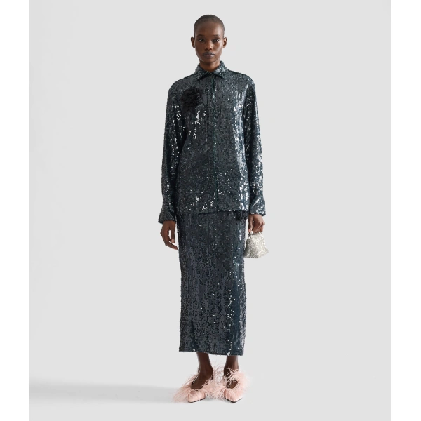 Erdem Sequin Long Sleeve Shirt in Forest Green | Shirts | Coveti